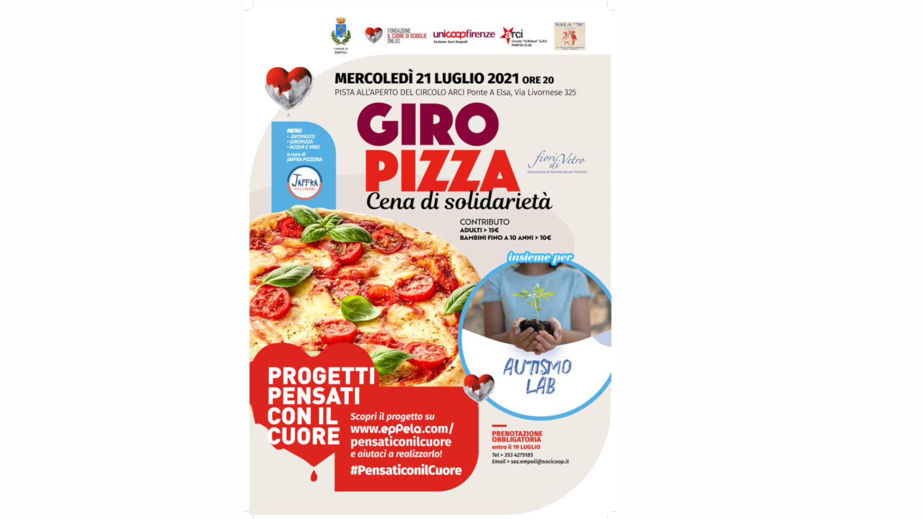 Giro pizza il 21 luglio cena di solidarietà per Autismo Lab Informatore
