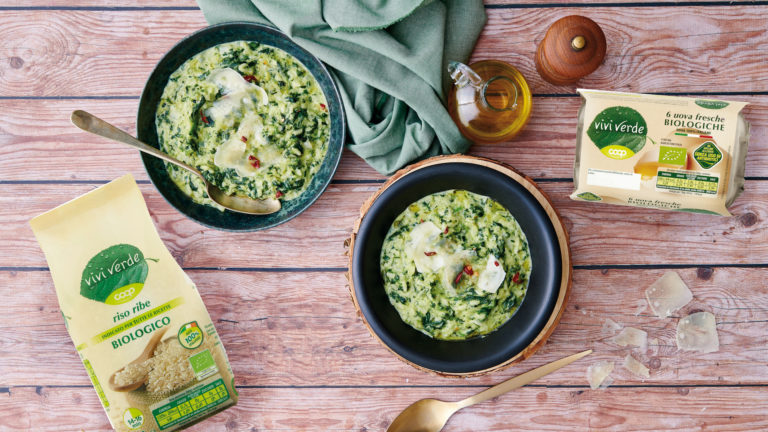 Minestra di riso con spinaci e crescenza