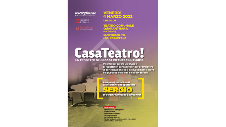 Casateatro: prossimo incontro il 4 marzo al Teatro comunale Quaranthana di San Miniato