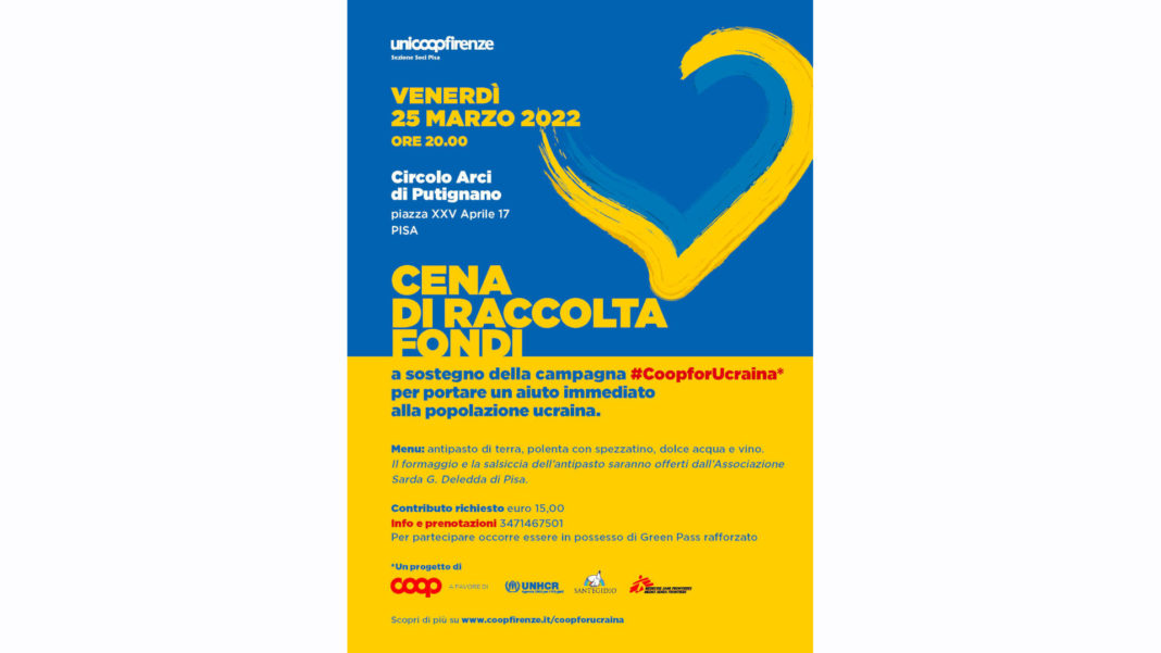 #CoopforUcraina: il 25 marzo cena di raccolta fondi al Circolo Arci di Putignano