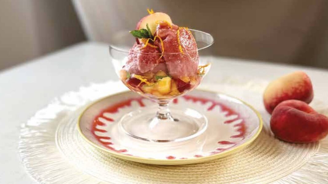 Sorbetto al vino con pesche