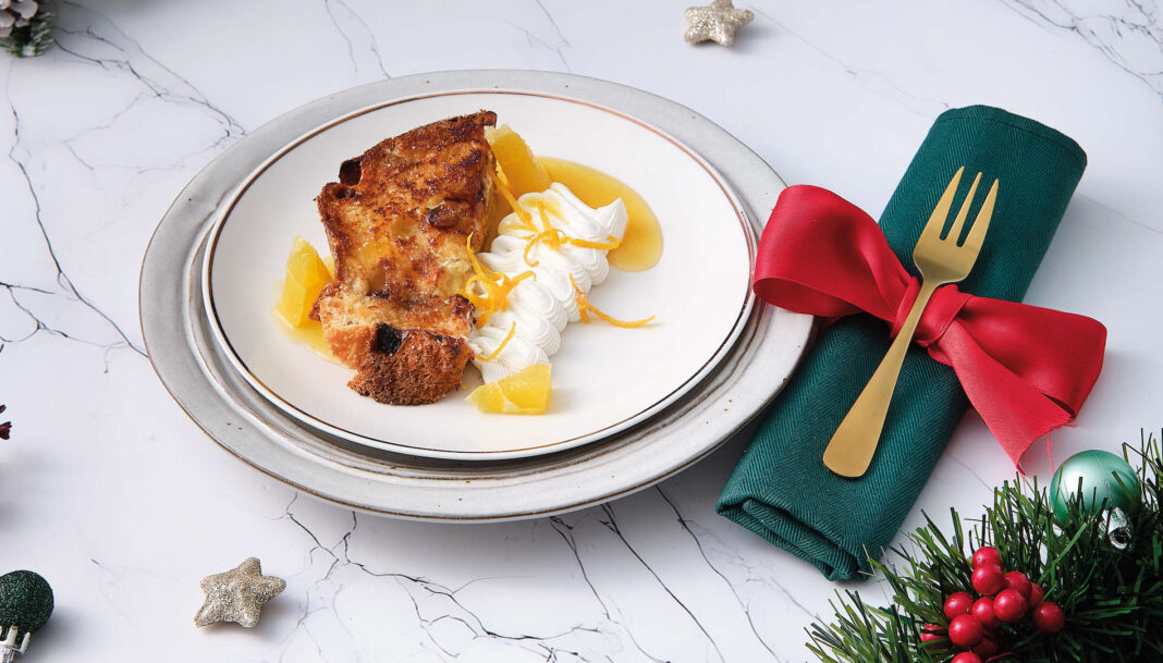 Panettone croccante, crema di ricotta al vin santo e caramello d’arancia