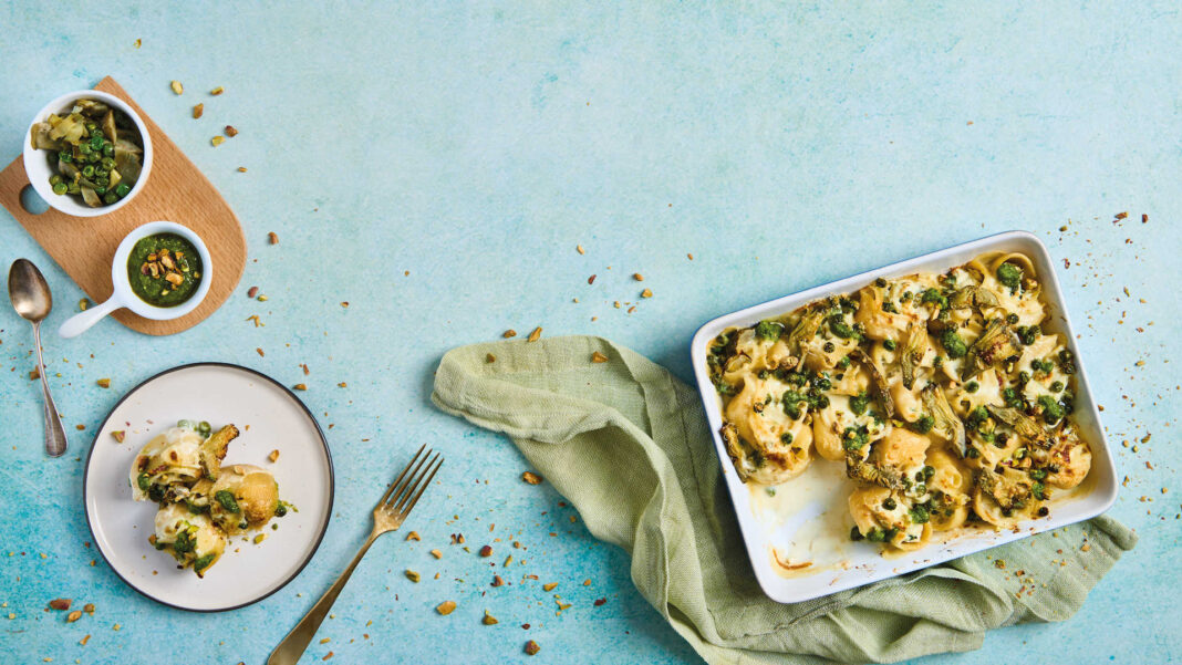 Conchiglioni ripieni di carciofi e piselli